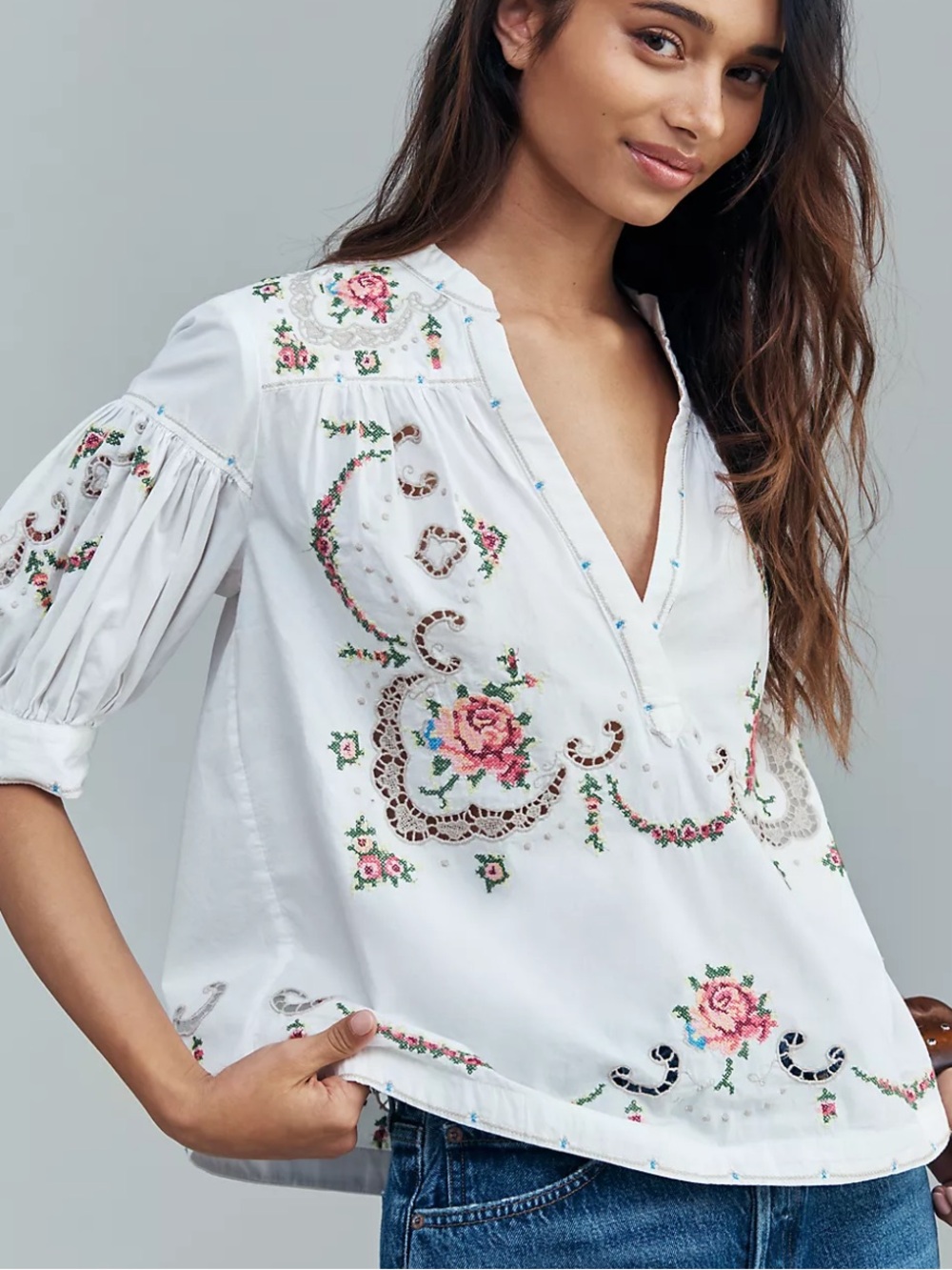 Anthropologie The Darcey Popover Swing Top: Embroidered Edition